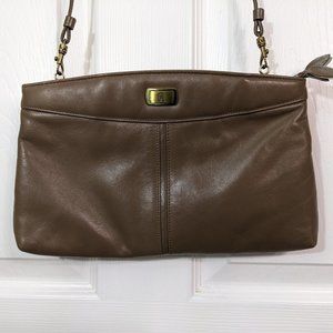 Etienne Aigner Vintage 1980's Double Compartment Taupe Leather Crossbody Clutch